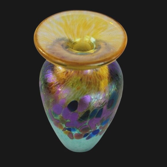 Very Small Robert Held Signed Iridescent Studio Art Glass Bud Vase - Picture 13 of 14
